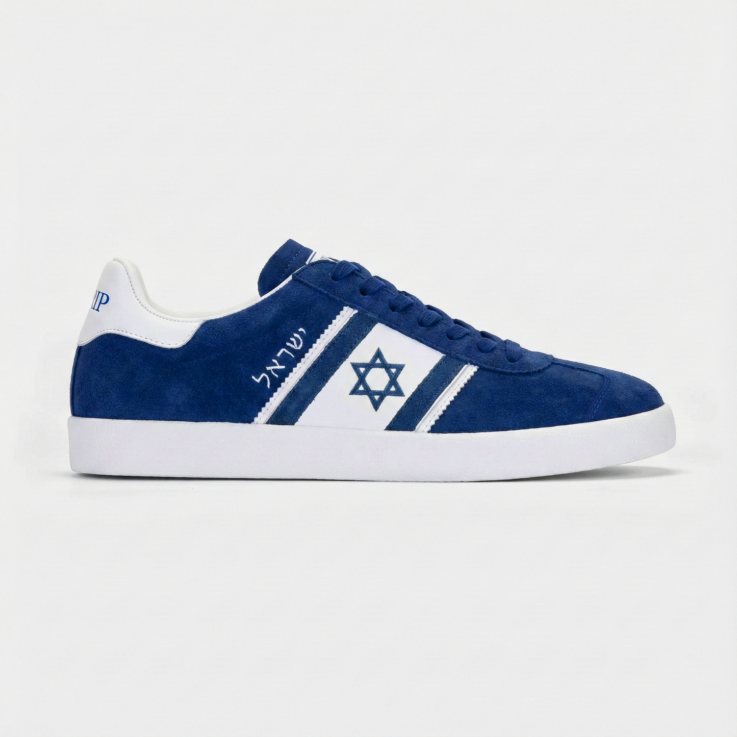 Israel shoes. Navy blue Israel sneaker with the Israeli flag on a white background.