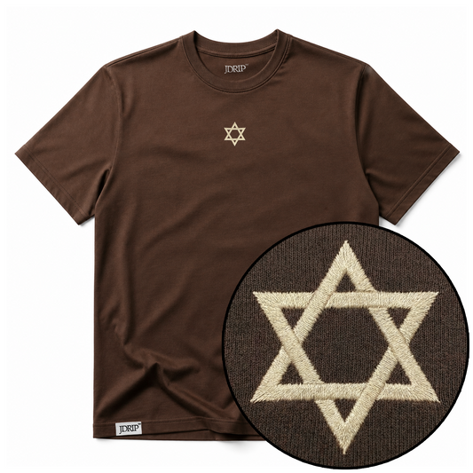 Luxury brown embroidered star of David t-shirt. 